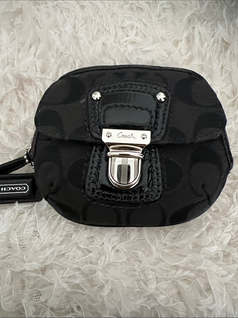 Coach Black Signature Card Wallet with Silver Hardware